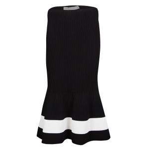 Pre Owned Victoria Beckham Black Contrast Stripe Detail Rib Knit Fluted Midi Skirt S