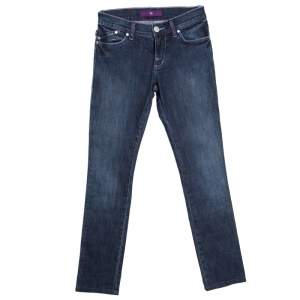 Pre Owned Victoria Beckham Indigo Dark Wash Faded Effect Slim Fit Denim Jeans S 