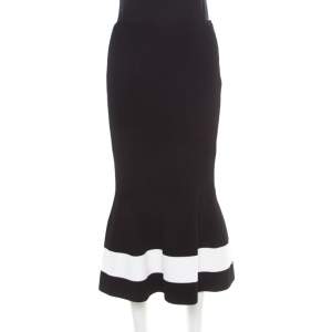 Pre Owned Victoria Beckham Black Contrast Stripe Detail Rib Knit Fluted Midi Skirt S