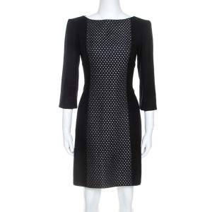 Pre Owned Victoria Beckham Black Knit Paneled Sheath Dress M