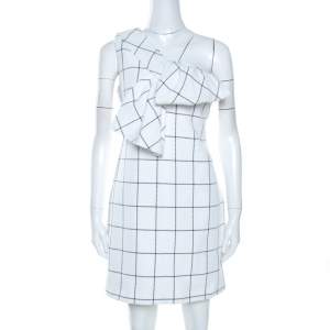 Pre Owned Victoria Victoria Beckham Windowpane Check Cotton One Shoulder Dress S