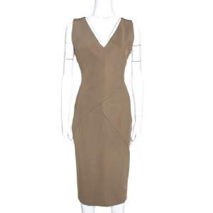 Pre Owned Victoria Beckham Brown Stretch Knit Sleeveless Sheath Dress L