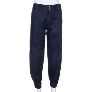 Pre Owned Victoria Beckham Navy Blue Cotton Cropped Flight Pants S