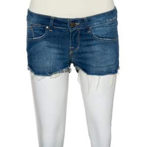 Pre Owned Victoria Beckham Blue Denim Frayed Hem Boyfriend Shorts S