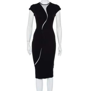 Pre Owned Victoria Beckham Black Crepe and Mesh Insert Bodycon Dress S