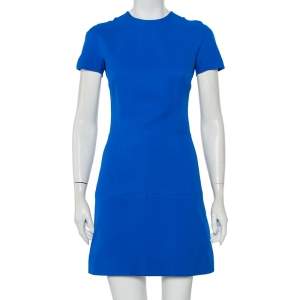 Pre Owned Victoria Beckham Blue Wool & Silk Paneled Mini Dress S