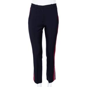 Pre Owned Victoria Victoria Beckham Navy Blue Wool Side Stripe Detail Trousers S
