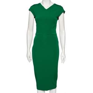Pre Owned Victoria Beckham Green Stretch Knit Cap Sleeve Heart Midi Dress M
