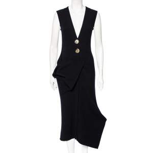 Victoria Beckham Wool Knit Draped Overlay Detailed Midi Dress M