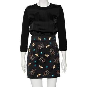 Pre Owned Victoria Victoria Beckham Black Insect Embroidered Mini Dress S