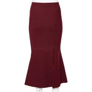 Pre Owned Victoria Beckham Burgundy Crepe Pleated Detail Midi Skirt M