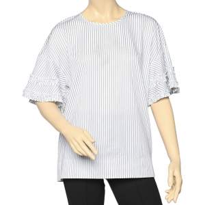 Victoria Beckham White Striped Cotton Top L