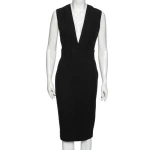 Pre Owned Victoria Beckham Black Crepe Plunging Neck Sleeveless Midi Dress M