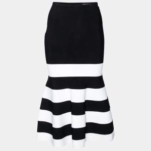 Pre Owned Victoria Beckham Monochrome Stripe Knit Trumpet Skirt S