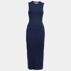Victoria Beckham Navy Blue Knit Ribbed Sleeveless Maxi Dress XS