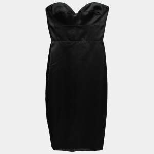 Pre Owned Victoria Beckham Black Satin Strapless Bustier Dress S 