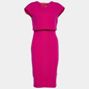 Pre Owned Victoria Beckham Pink Crepe Silk Wool Faux Overlay Sheath Dress S