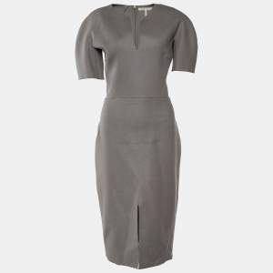 Pre Owned Victoria Beckham Grey Wool Shift Midi Dress L
