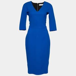 Pre Owned Victoria Beckham Blue Silk & Wool Sheath Dress L