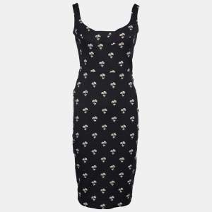 Victoria Beckham Black Daisy Jacquard Pattern Sleeveless Sheath Dress M
