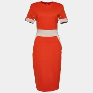Pre Owned Victoria Beckham Orange Color Block Crepe Midi Dress L
