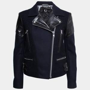 Victoria Beckham Bicolor Felt & Leather Biker Jacket S