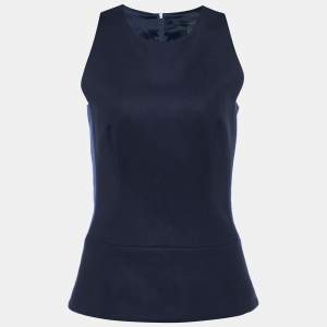 Pre Owned Victoria Beckham Navy Blue Knit Trim Detail Sleeveless Top M