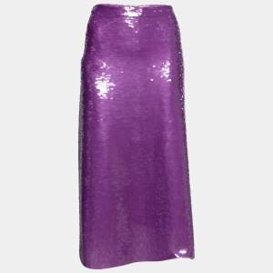 Victoria Beckham Purple Sequin-Embellished Flared Midi Skirt L