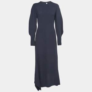 Victoria Beckham Navy Blue Crepe Full Sleeve Slit Detail Maxi Dress M