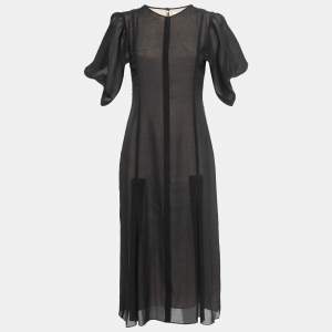 Pre Owned Victoria Beckham Black Synthetic Flared Midi Dress M