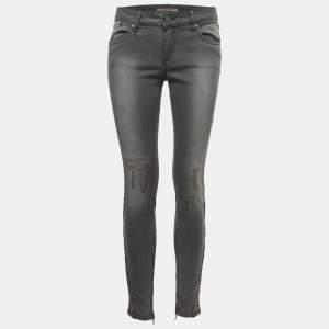 Pre Owned Victoria Beckham Grey Denim Glitter Detail Skinny Jeans M Waist 28"