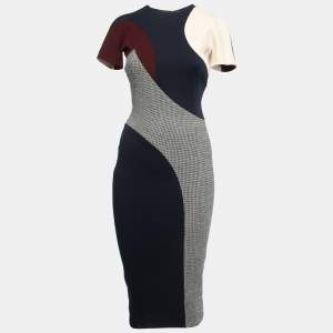 Victoria Beckham Multicolor Colorblock Crepe & Tweed Midi Dress S