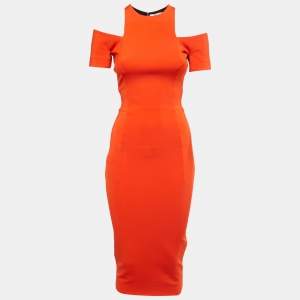 Pre Owned Victoria Beckham Orange Jersey Cold Shoulder Sheath Dress S