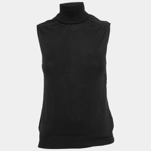 Victoria Beckham Black Wool Knit Turtleneck Sleeveless Top S