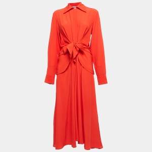 Victoria Beckham orange Silk Draped Midi Dress S