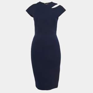 Pre Owned Victoria Beckham Navy Blue Silk Blend Cut Out Detail Sheath Dress M