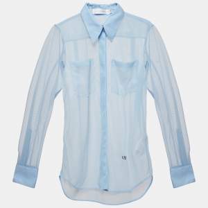 Pre Owned Victoria Beckham Blue Sheer Nylon Buttoned Full Sleeve Shirt S