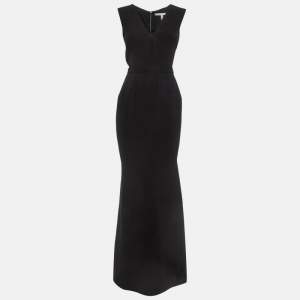 Victoria Beckham Black Silk Blend Belted Maxi Dress S