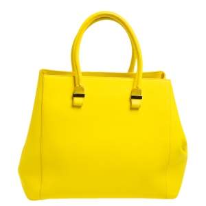 Pre Owned Victoria Beckham Yellow Grained Leather Quincy Tote