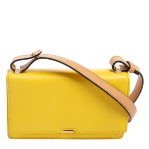 Victoria Beckham Yellow/Beige Leather Flap Shoulder Bag