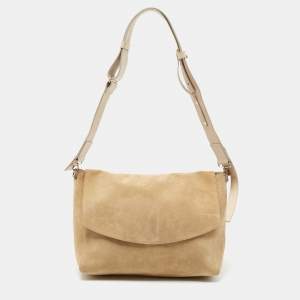 Victoria Beckham Beige Suede Flap Shoulder Bag