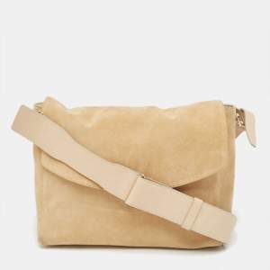 Victoria Beckham Beige Suede Flap Shoulder Bag