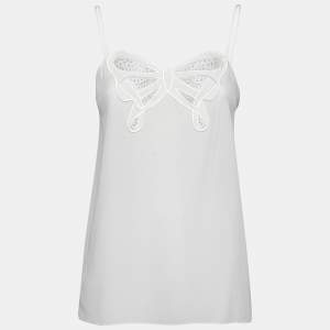 Pre Owned Victoria Victoria Beckham Off White Silk Embroidered Bow Camisole S