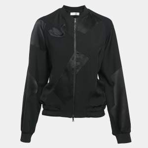 Pre Owned Victoria Victoria Beckham Black Wool Swan Applique Zip-Up Jacket M