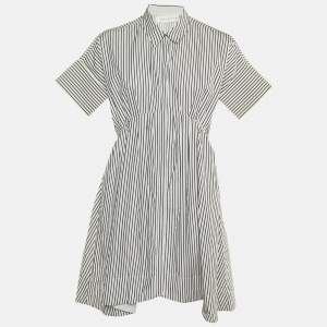 Pre Owned Victoria Victoria Beckham White Striped Cotton Shirt Dress M