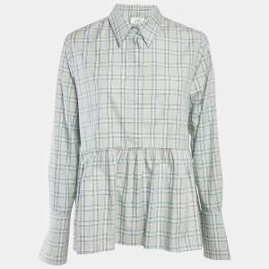 Victoria Victoria Beckham Green Plaid Cotton Button Front Blouse S