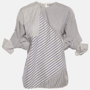 Pre Owned Victoria Victoria Beckham Blue Striped Cotton Patchwork Shirt S 