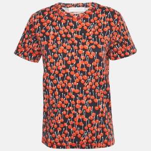 Pre Owned Victoria Victoria Beckham Midnight Blue Cherry Print Cotton T-Shirt M 