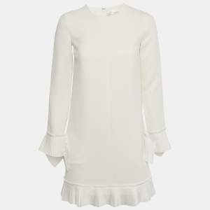 مملوكة مسبقًا Victoria Victoria Beckham White Crepe Plisse Mini Dress S
