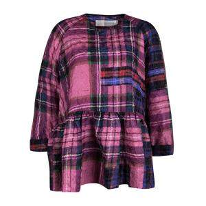 Pre Owned Victoria Victoria Beckham Multicolor Checked Crushed Silk Peplum Top L